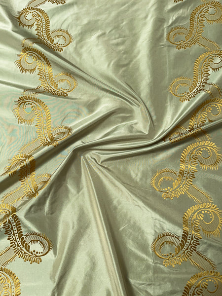 2-1/2 yards Kravet Couture 24637 Metallic Sage Coin Gold Embroidered Silk Scroll Vine - Below 2024 Wholesale - Free Shipping