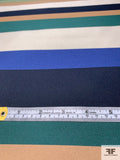 Italian Large Striped Silk Blend Zibeline - Evergreen / Tan / Navy / Blue / Off-White
