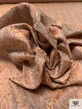 Regal Paisley Woven Jacquard Silk Brocade - Dark Red / Warm Gold / Tan
