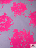Floral Bouquet Silhouette Printed Silk Georgette - Hot Pink / Lavender