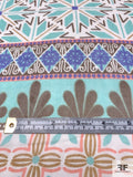 Multi-Pattern Printed Silk Chiffon Panel - Aqua / Brown / Violet / Ochre / Pink