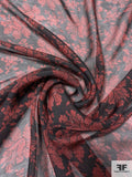 Antique-Look Floral Printed Silk Chiffon - Red / Black