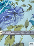 Painterly Floral Printed Silk Chiffon - Blues / Pear Green / Light Aqua