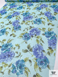 Painterly Floral Printed Silk Chiffon - Blues / Pear Green / Light Aqua