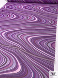 Wavy Hypnotic Printed Silk Chiffon Panel - Shades of Purple / Magenta