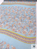 Floral Printed Crinkled Silk Chiffon Panel - Sky Blue / White / Red / Lime