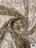 Regal Printed Slightly Crinkled Silk Chiffon - Ecru / Brown-Olive