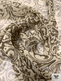 Regal Printed Slightly Crinkled Silk Chiffon - Ecru / Brown-Olive
