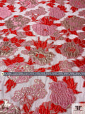Floral Textured Fil Coupé Polyester Organza with Metallic - Bright Red / Pink / Gold / White