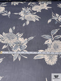 Romantic Floral Printed Silk Chiffon - Navy / Light Beige