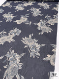 Romantic Floral Printed Silk Chiffon - Navy / Light Beige