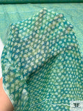 Ditsy Floral Printed Silk Chiffon Panel - Green-Teal / Lime / Mint