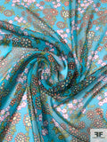 Jovial Ditsy Floral Printed Silk Chiffon - Dark Turquoise / Olive / Orange / Magenta