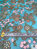 Jovial Ditsy Floral Printed Silk Chiffon - Dark Turquoise / Olive / Orange / Magenta