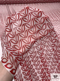 Leaf Petals Graphic Printed Crinkled Silk Chiffon - Deep Red / Ivory