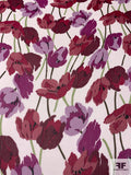 Painterly Floral Printed Crinkled Silk Chiffon - Wine / Boysenberry / Pear Green / Off-White
