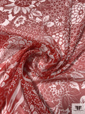 Floral Collage Printed Crinkled Silk Chiffon - Red / Off-White