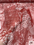 Floral Collage Printed Crinkled Silk Chiffon - Red / Off-White