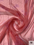 Floral Petals and Leaf Graphic Printed Slightly Crinkled Silk Chiffon - Cherry Red / Orchid Pink / Off-White