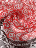 Shell Swirls Printed Slightly Crinkled Panel - Bright Red / Black / Off-White