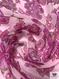 Paisley Floral Printed Slightly Crinkled Silk Chiffon - Magenta / Pale Pink / Yellow Ochre