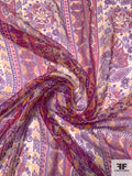 Paisley Floral Printed Slightly Crinkled Silk Chiffon Panel - Hot Magenta / Purple / Bright Orange