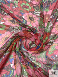 Vibrant Floral Printed Slightly Crinkled Silk Chiffon - Pink / Red / Green / Blue / Brown