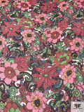 Vibrant Floral Printed Slightly Crinkled Silk Chiffon - Pink / Red / Green / Blue / Brown