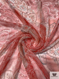 Distressed-Look Paisley Printed Slightly Crinkled Silk Chiffon - Peachy-Red / Greys / Off-White