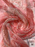Distressed-Look Paisley Printed Slightly Crinkled Silk Chiffon - Peachy-Red / Greys / Off-White
