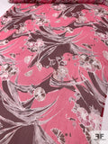 Large-Scale Leaf and Floral Printed Crinkled Silk Chiffon - Pink / Wine / Off-White / Grey