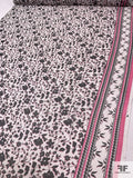 Border Pattern Floral Vine Printed Silk Chiffon - Black / Off-White / Pink