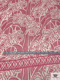 Jungle Leaf Inspired Printed Silk Chiffon Panel - Bright Pink / Ivory-Sand