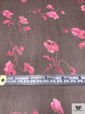Tender Floral Printed Crinkled Silk Chiffon - Brown / Hot Pink / Black