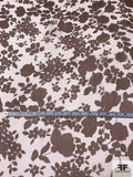 Floral Silhouette and Border Pattern Printed Slightly Crinkled Silk Chiffon - Brown / Off-White