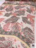 Paisley Printed Silk Chiffon Panel - Peach / Turquoise / Bright Pink / Off-White