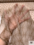 Regal Crown Motif Printed Crinkled Silk Chiffon - Khaki-Ecru / White