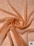 Floral Lace-Look Printed Crinkled Silk Chiffon - Tangerine / White