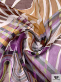 Abstract Printed Silk Chiffon Panel - Purple / Lime / Black / Grey / Tan