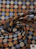 Circle Design Silk Necktie Jacquard Brocade - Copper / Ochre / Tan / Grey / Black