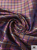 Micro-Checkered Windowpane Silk Necktie Jacquard Brocade - Copper / Navy / Purple / Green