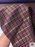 Micro-Checkered Windowpane Silk Necktie Jacquard Brocade - Copper / Navy / Purple / Green