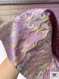 Wave Design Silk Necktie Jacquard Brocade - Orchid Purples / Tan
