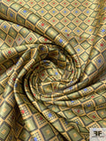 Detailed Geometric Silk Necktie Jacquard Brocade - Pear Green / Yellow-Gold / Blue / Red