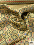 Detailed Geometric Silk Necktie Jacquard Brocade - Pear Green / Yellow-Gold / Blue / Red