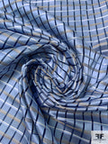 Basketweave Plaid Silk Necktie Jacquard Brocade - Winter Blue / Navy / White
