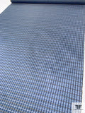 Basketweave Plaid Silk Necktie Jacquard Brocade - Winter Blue / Navy / White