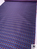 Directional Rectangles Silk Necktie Jacquard Brocade - Maroon / Blue