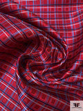 Fine Plaid Silk Necktie Jacquard Brocade - Red / Navy / Blue