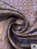 Directional Rectangles Silk Necktie Jacquard Brocade - Tortilla Brown / Reflective Blue